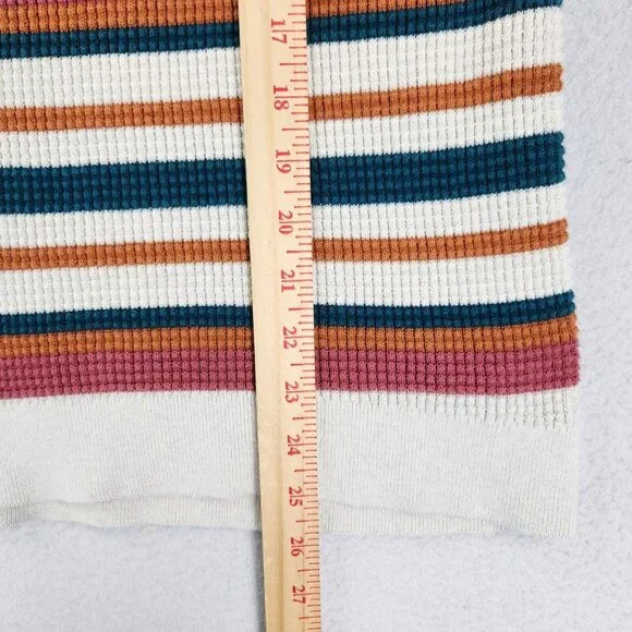 REI Sweater Women Large White Blue Striped Waffle Knit Pullover Cotton Crew Neck - Picture 6 of 12